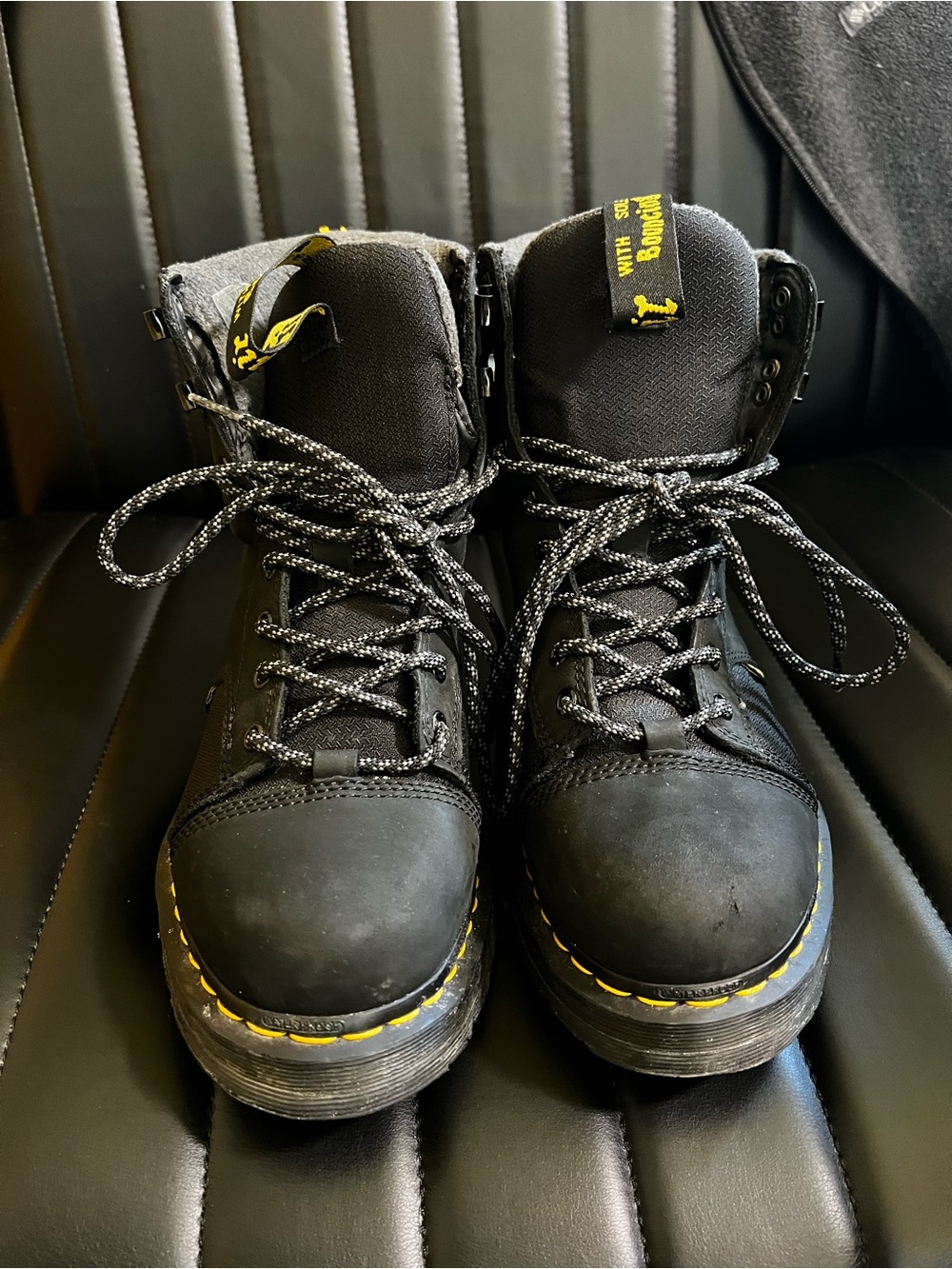 Dr. Martens Black Lace-Up Boots with Yellow Stitching